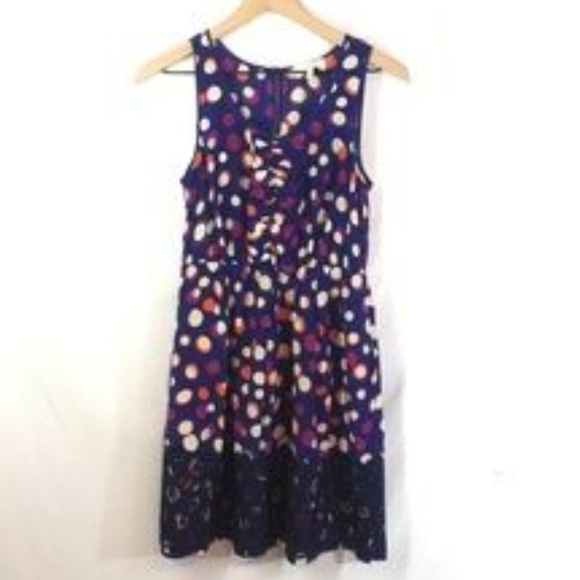 Moulinette Soeurs Silk Navy Polka Dot Ruffle Crochet Lace Dress - Picture 5 of 12